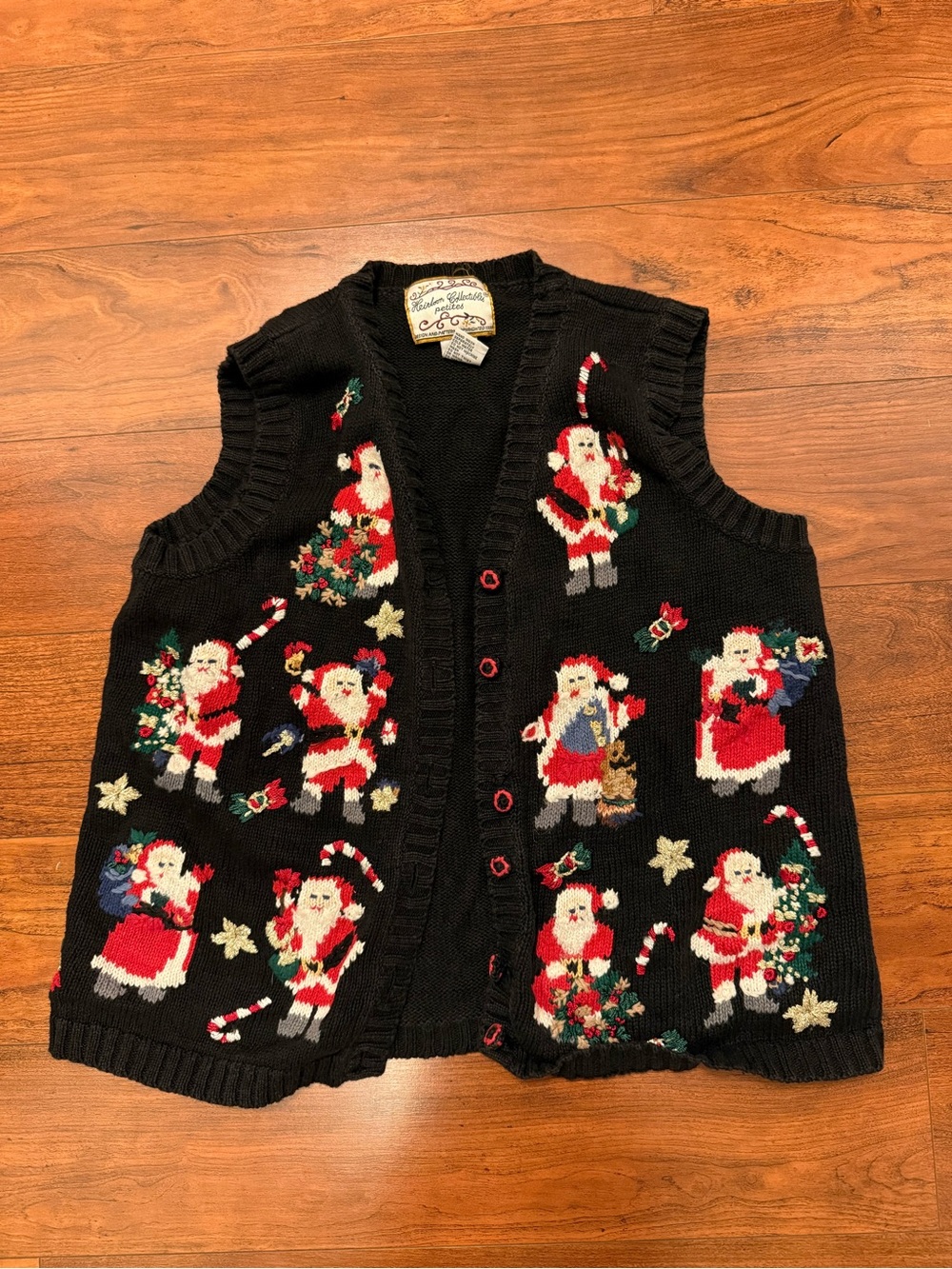 Vintage 1999 Heirloom Collectibles Christmas Sweater Vest Santa Black PL